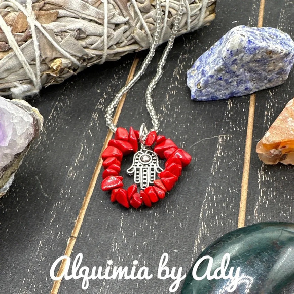 coral and silver pendant medallion beaded handmade necklace - Picture 1 of 1